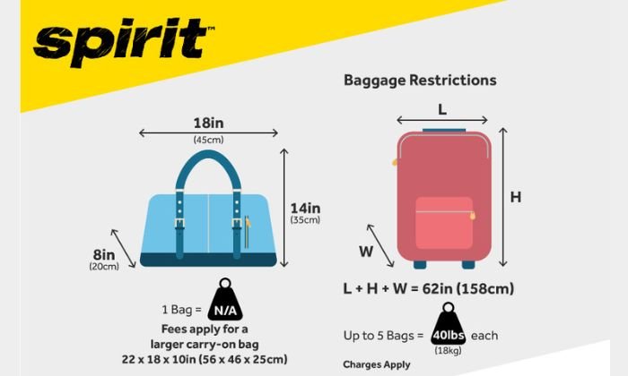 Dimensions for spirit carry on on sale